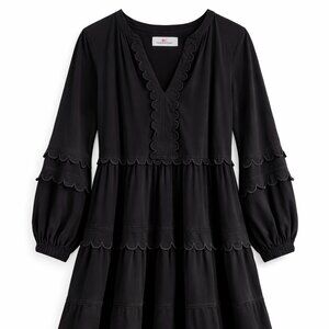 Vineyard Vines Black Scalloped Tiered Dress Size L